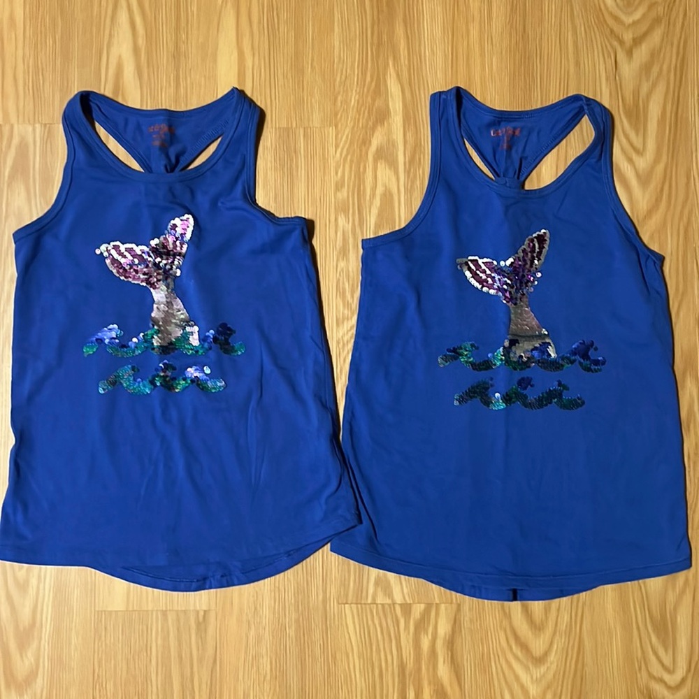 Lot of 2 Cat & Jack flip Sequin tank tops, size M 7-8. For twins or besties